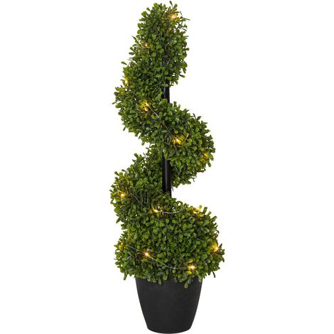 Buis LED « Buxbom » en pot, spirale, 20 LED blanc chaud, batterie, minuterie, extérieur, 65 cm (1/4)