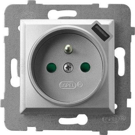 Ospel ARIA GP-1UZPUSB m 18 presa a muro argento USB