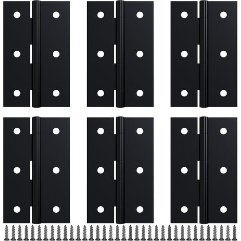 Lot de 6 charnières de porte noires de 6,35 cm (2,5 pouces), petites charnières pour portes, armoires et projets de bricolage (vis incluses) (1/5)
