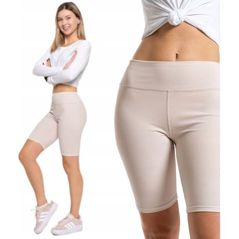 Leggings de ciclismo acanalados con cintura alta, leggings deportivos ajustados Moraj S/M beige (1/5)