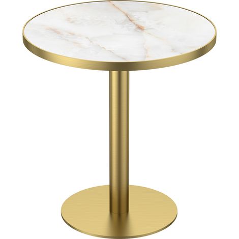 Table à manger ronde tulipe 70 cm, plateau pierre sinterée aspect marbre, pieds inox doré, antirayures, étanche (1/5)