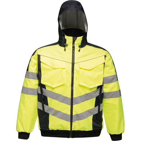 Giacca impermeabile alta visibilità Regatta Professional HI-VIS PRO BOMBER Giallo / Marina XXXL