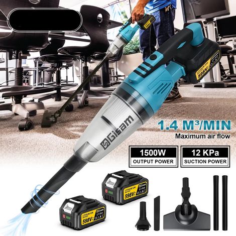 Aspirateur à main 1500 W sans fil – 12 kPa d’aspiration – 0,6 L collecteur – avec 2 batteries pour usage domestique et automobile
