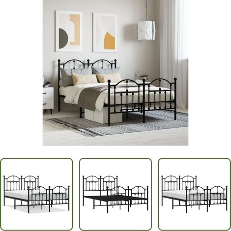 vidaXL Lit avec tête et pied -  Cadre de lit métal sans matelas avec pied de lit noir 120x190cm (1/5)