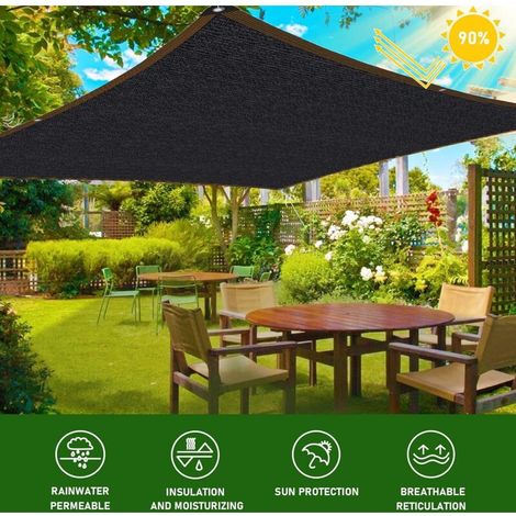 Vela ombreggiante rettangolare 3x6 m, resistente ai raggi UV, 90% nera, con occhielli, tenda da giardino, tenda da patio, tessuto anti-UV per piante, piscina, casa (1/4)