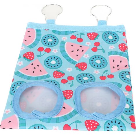 Sac à foin suspendu pour lapins, chinchillas et hamsters, motif pastèque bleue, imperméable et durable, 2 trous. (1/5)