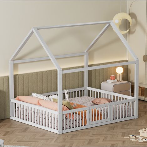 Lit cabane 140x200 cm blanc – avec barrières, sans matelas (1/5)