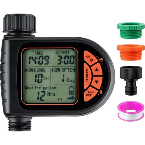 Automatic Watering Timer, IP65 Timer with Rain Delay and Large LCD Display, Watering Timer for Garden, Farm, Lawn, Flowers (1/5)