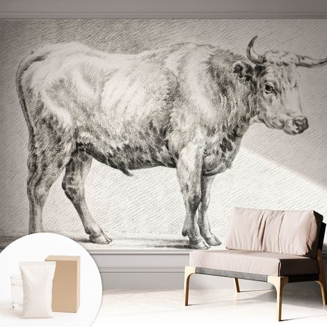 Papier peint intissé mural avec imprimé motifs décoratifs - style contemporain - Colle incluse gratuite Taureau au crayon 312x219 cm (1/5)