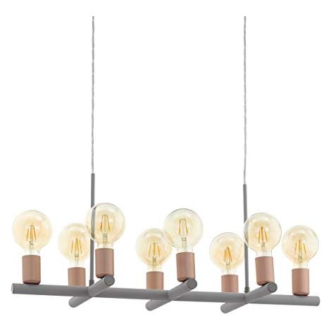 ADRI 1 LAMPADARIO A SOSPENSIONE IN ACCIAIO 8 LUCI 8xE27 (non inc) VINTAGE GRIGIO/ORO ROSA (1/4)