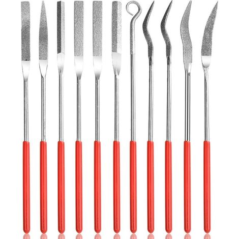Lot de 10 Mini Limes Aiguilles Diamantées 3 x 140 mm Petite Lime à Cannelures en Métal pour Bijoux en Verre, Bois, Pierre Limes Diamantées avec Manches en Plastique Jeu de Limes Diamantées (1/5)