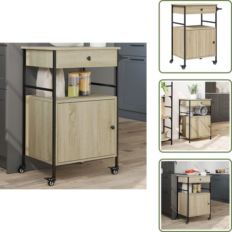 Chariot de cuisine chêne sonoma 56x43x89,5 cm bois d'ingénierie - Chariot De Cuisine - Chariot À Légumes - Chariot De Rangement - Meuble De Cuisine - Étagère Mobile (1/5)