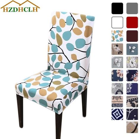 7House 4Pièces Housse de chaise salle à manger super stretch spandex motif feuilles (1/4)