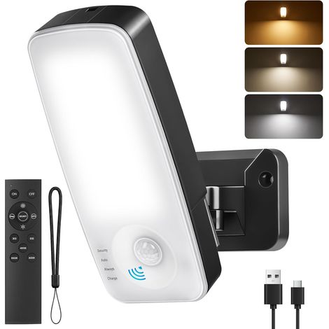 10000mAh Rechargeable Applique Murale Exterieur à Détecteur de Mouvement, IP65, 3 Modes, 3 CCT, 600LM Lampe Exterieur sans fil avec Télécommande pour Jardin, Garage, Entrée, Terrasse (1/5)
