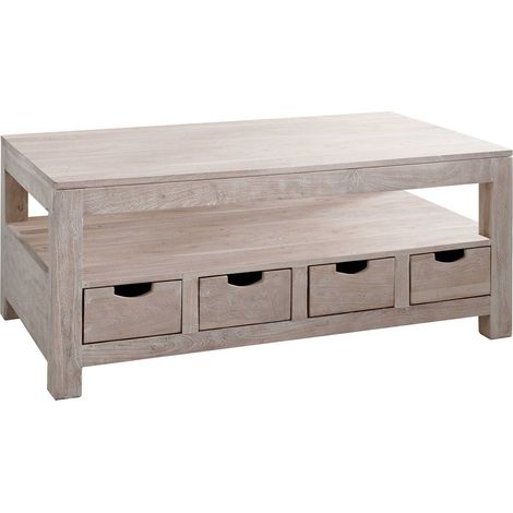tavolino da salotto in legno di Acacia 120x70x50 pietra bianca sbiancato NATURE WHITE 33