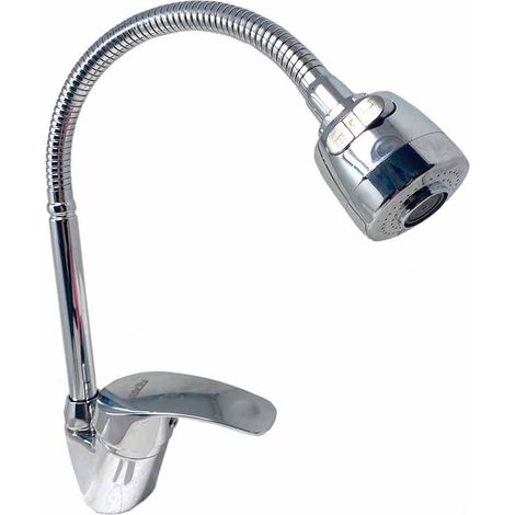 Rubinetto a canna flessibile pieghevole da lavello per cucina miscelatore orientabile 360° di rotazione con doccetta a doppio getto in ottone cromato (1/2)