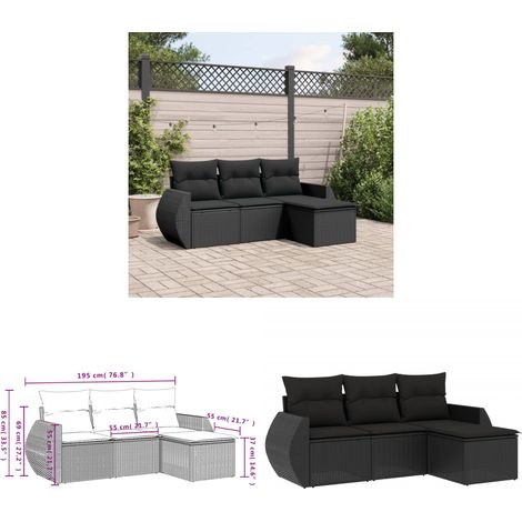 4-tlg. Garten-Sofagarnitur mit Kissen Schwarz Poly Rattan - Gartenmöbel - Outdoor Möbel - Rattan Gartenset - Lounge Set - Esstischgarnitur - Home & Living (1/3)
