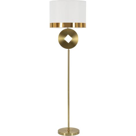 Lampada da terra Coin in ferro oro con dettaglio a moneta e paralume bianco