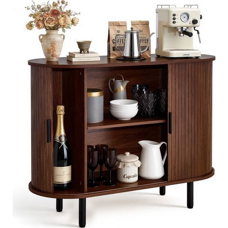 Buffet Style Milieu du Siècle, Meuble de Rangement Cuisine avec 2 Portes Coulissantes, Meuble pour Coin Café avec Rangement Stable, Enfilade pour Salon, Entrée, 100 x 40 x 75 cm, Couleur Noyer (1/5)