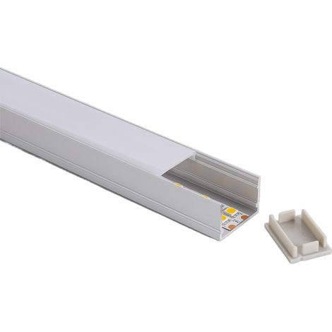 Perfil Aluminio Superficie para Tira LED hasta 22 mm con Tapa Continua Aluminio 2 m Blanco traslúcido (1/5)