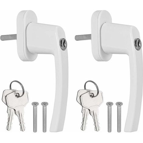 Lot de 2 poignées de fenêtre verrouillables à clé en aluminium blanc avec 4 vis et 4 clés pour toutes les fenêtres et portes de balcon courantes (1/5)