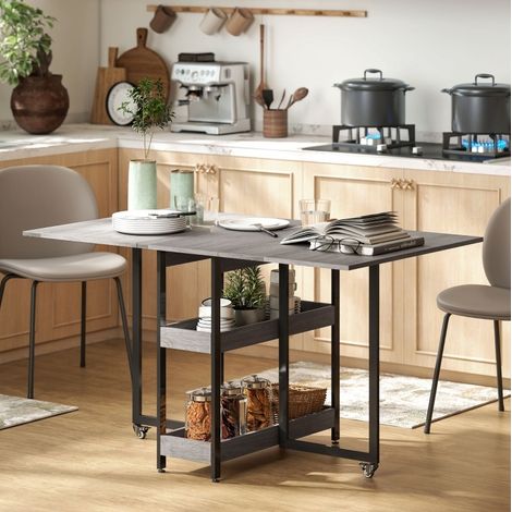 Tavolo da pranzo pieghevole grigio per 2-4 persone con 2 ripiani aperti 133,4 x 80 x 75 cm (1/5)