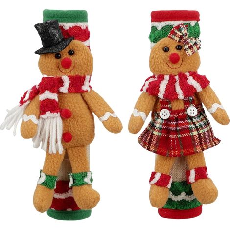 Lot de 2 housses de poignée de réfrigérateur de Noël en forme de bonhomme en d'épices Décoration de cuisine amusante et fonctionnelle pour portes de lave-vaisselle et de réfrigérateur (1/5)
