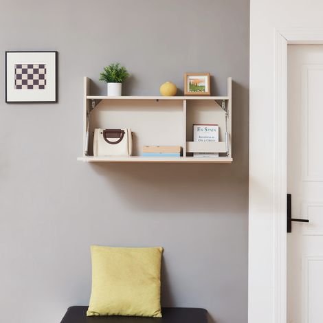 Escritorio mural con tablero plegable y estante Rautalampi - Beige [en.casa] (1/5)
