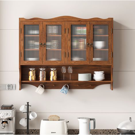 Armoire murale de salle de bain 100x20x80 cm avec porte-crochets ouvert et rangement, marron (1/5)