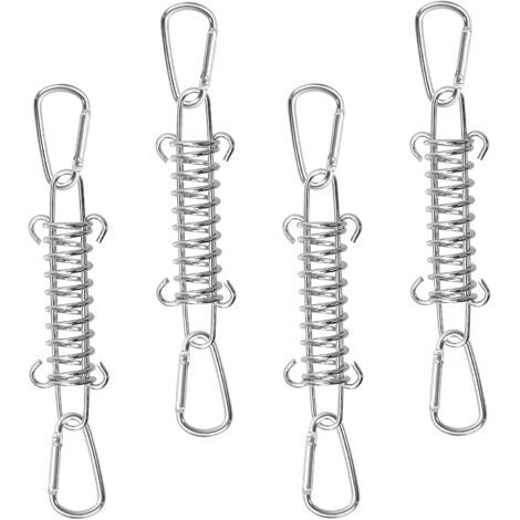 4 Pcs Boucle de Corde de Ressort de Tente Tendeur Voile Ombrage en Acier Inoxydable Ressort Voile D'ombrage Tendeur Ressort Boucles à Ressort avec 8 Mousquetons pour Tentes Auvents Campin