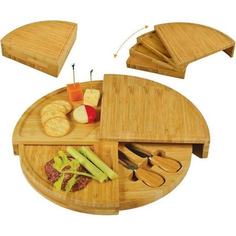 Plateau à fromage pliable - - Diamètre 33 cm - Bambou naturel - Design pliable - Peu encombrant (1/5)