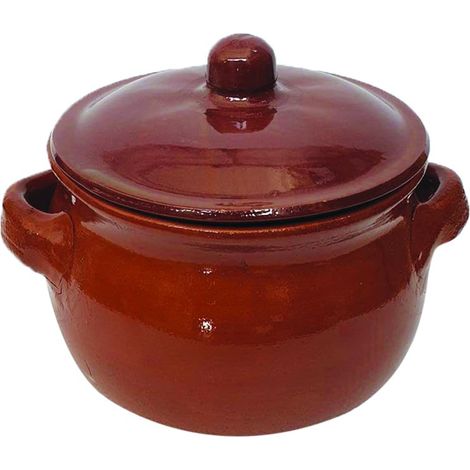 Pentola in coccio con coperchio e maniglie con diametro 20 cm e altezza 16 cm - Casseruola bombata artigianale (1/5)