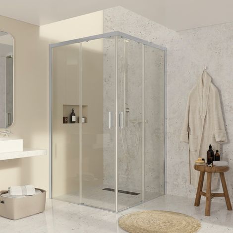 BATHME NOEL-4 Mampara Ducha Angular Corredera Cromo Transparente - Medida: 88-90x93-95 cm - ref: BVF1R090X095