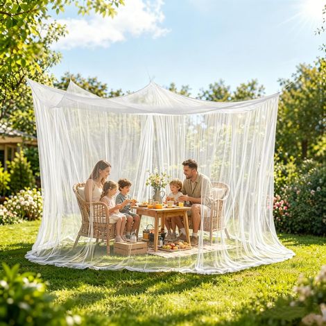 Moustiquaire d'extérieur - 300 x 300 x 250 cm - Protection contre les insectes - Pour tonnelle et camping - Blanc (1/5)