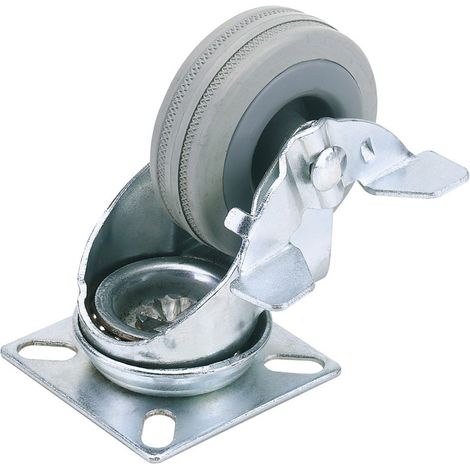 Draper 50mm Diameter Rubber Swivel Plate Castor with Brake – Heavy-Duty 50kg Safe Working Load (1/5)