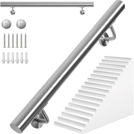100CM Main Courante pour Escaliers en Acier Inoxydable, rond Ø 42 mm, Rampe d'Escalier Murale avec Support, Intérieure/Extérieure Main Courante pour Escaliers/Grenier/Terrasse/Porche et Garage (1/5)