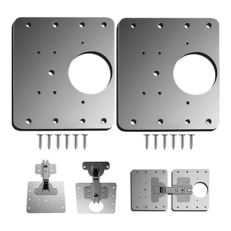 Plaque Reparation Charniere Porte d'armoire,2 Pièces plaque de réparation de charnière de porte de placard de cuisine avec trou, supports de fixation plats en acier inoxydable avec vis (1/5)