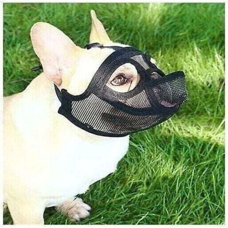 Adjustable Mesh Dog Muzzle, Short Nose Dog Muzzle, Breathable Mesh Muzzle, Bulldog Muzzle to Prevent Biting, Chewing and Barking, Dog Mask, Black, Size S (1/5)