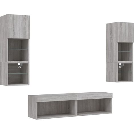 Mobile TV multimediale mensola TV credenza TV sala da pranzo soggiorno camera da letto con LED 6 pezzi legno ingegnerizzato Sonoma grigio 020029460