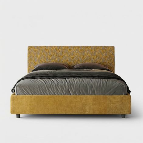Cama matrimonio tela 160x190 contenedor moderno Arla Norris Era  Color: Amarillo - Versión: Con caja de almacenaje
