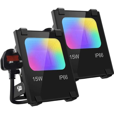 LED-Flutlichter für den Außenbereich, 15 W Bluetooth Smart APP-Steuerung, Farbwechsel RGB 100 W entspricht IP66, UK 3-Plug, 2 Pack Ulisem (1/5)
