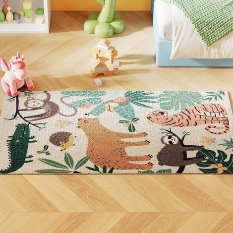 Tapis en fleece à motif jungle 150 x 80 cm, antidérapant, multicolore HAVRYA (1/5)