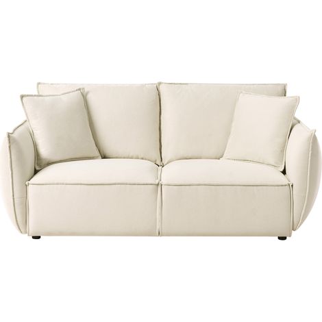 Sofá 3 plazas de tela asiento bajo profundo ancho respaldo acolchado acogedor moderno beige claro Kunes