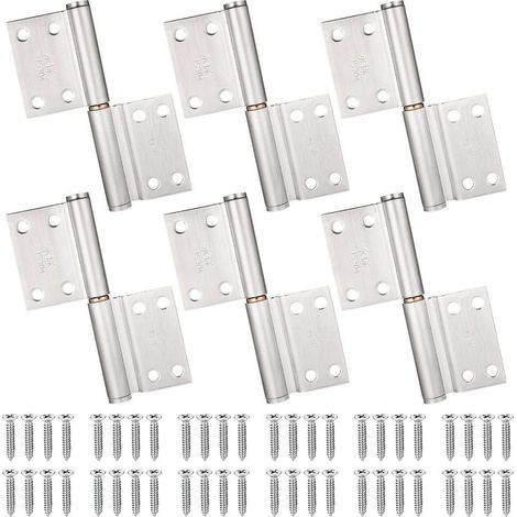 6Pcs Charnières Porte Placard Charniere Inox avec Vis, Charniere Portes Pliantes Intérieures et Extérieures, Charnières Meuble Armoire, Chambre à Coucher, Fenêtre, Cabinet (1/5)
