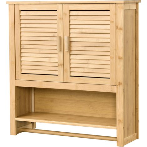 Armario de pared con toallero 66 x 62 x 20 cm bambú 030007675 (1/5)