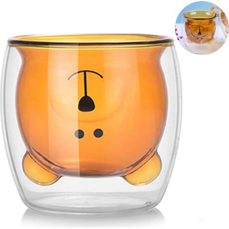 Tasse En Verre Double Paroi - Tasse À Café Lait Bière - Forme Ours - Avec Poignée - 250 Ml (1/5)