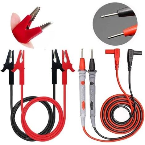 Cable de Test pour Multimètre, Kit de Fils de Test pour Multimètre Contient des 4 pièces Pinces Crocodiles /Cable deTest pour Multimètre