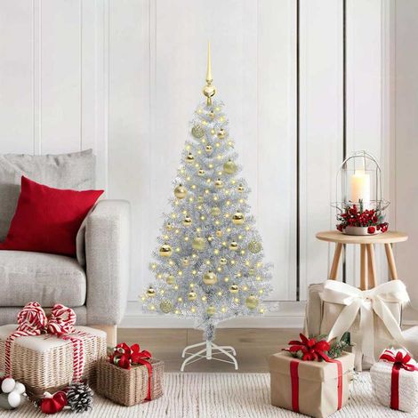 Weihnachtsbaum mit 150 LEDs mit Ständer Silber 120 cm PET