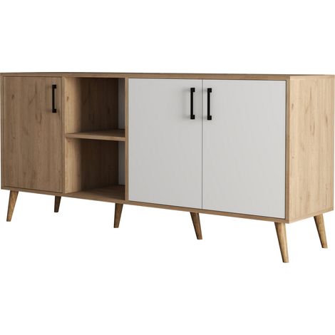 Buffet Chêne clair et blanc 4 portes Texane 180cm (1/5)