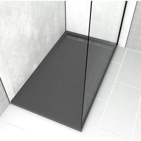 Piatto Doccia in acrilico Grigio Effetto Pietra 80x140x5cm + Griglie Cromo e Gun Metal - METEORA